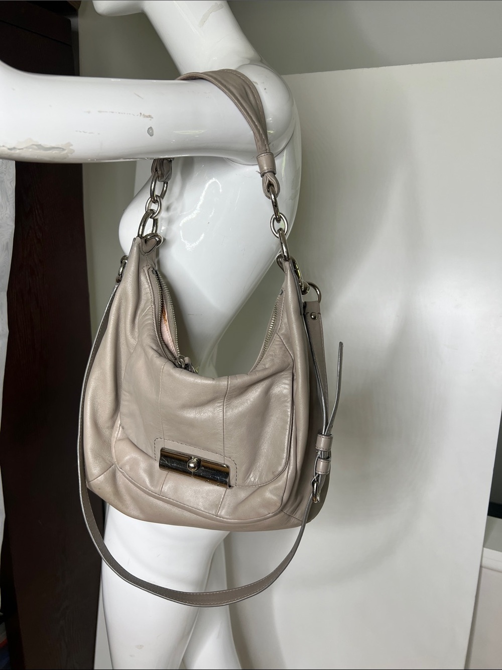 Coach Kristin Taupe Gray Leather Crossbody Shoulder Bag